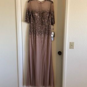 Adriana Papell Rose Gold Beaded Gown